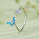 925 Sterling Silver Adjustable Blue Butterfly Ring