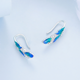 925 Sterling Silver Blue Feathers Earrings