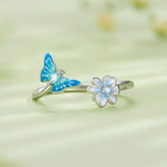 925 Sterling Silver Adjustable Blue Butterfly Ring