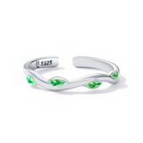 925 Sterling Silver Adjustable Green Leaf Ring