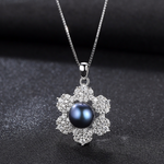 925 Sterling Silver Flower With Natural Pearl Necklace