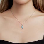 925 Sterling Silver Blue Turquoise Moon Necklace