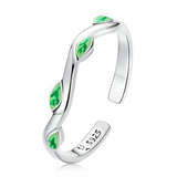 925 Sterling Silver Adjustable Green Leaf Ring