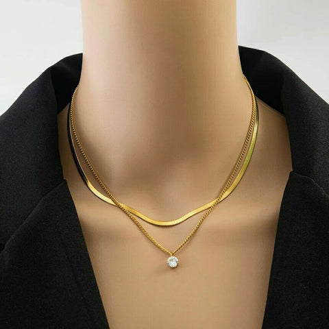 Double Layer Zircon Flat Snake Chain